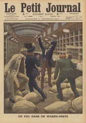 Ein Verrückter in einem Postwagen eines Zuges, der in Paris ankommt