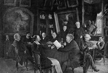 Eine Lesung an der Comédie-Française (Comédie française): Alexandre Dumas Sohn liest eine seiner Komödien vor dem Komitee