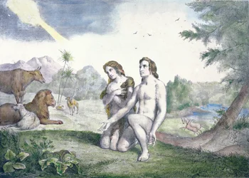 Adam und Eva im Garten Eden, spätes 19. Jahrhundert
