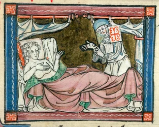 Eine Frau im Bett, betreut von einer Nonne, Illustration aus 