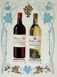 Werbung für den Verkauf von Wein Margaux-Bijon (Margaux Bijon) und Sauternes-Bijon (Sauternes Bijon), 25frs für 12 Flaschen, 50frs für 25