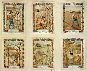 Landwirtschaftlicher Kalender, der die verschiedenen Jahreszeiten der Landwirtschaft darstellt, Ende des 19. Jahrhunderts