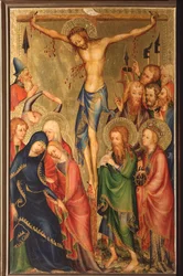 Altarolo del Bargello: Kreuzigung (Bargello-Diptychon, Kreuzigung). Anonymes Gemälde der französischen Schule des 14. Jahrhunderts, Florenz, Museo Nazionale del Bargello