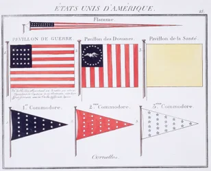 Amerikanische Seeflaggen und Wimpel, aus einem französischen Flaggenbuch, ca. 1819