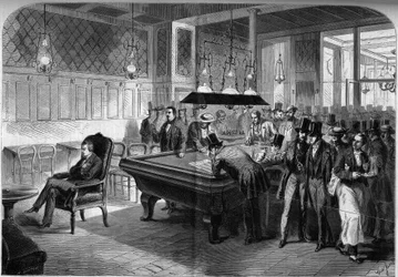 Der amerikanische Schachspieler Paul Morphy (1837-1884) spielt blind acht Schachpartien im Café de la Régence in Paris