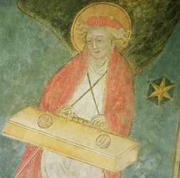 Engel spielt ein Clavichord, Detail aus dem Gewölbe der Krypta
