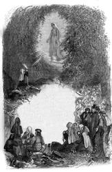 Erscheinung der Jungfrau Maria vor Bernadette Soubirous (1844-1879) in der Grotte von Lourdes, Hautes Pyrenees (65)