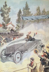 Ankunft des Siegers des Rennens Paris-Madrid in Bordeaux, aus Le Petit Journal, 1903