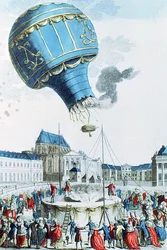 Aufstieg des Heißluftballons der Brüder Montgolfier vor der königlichen Familie in Versailles im Jahr 1783
