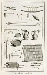 Sortiment von Gartengeräten, aus der Encyclopedie des Sciences et Metiers von Denis Diderot (1713-84) veröffentlicht ca. 1770