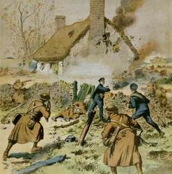Angriff von Polizei und britischen Truppen auf eine von der Sinn-Fein besetzte Farm, Titelbild von Le Petit Journal, 5. Dezember 1910