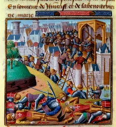 Angriff auf eine befestigte Stadt Miniatur in „Le miroir historial“ (Speculum Historiale) von Vincent de Beauvais (1190-1264) ins Französische übersetzt von Jean de Vignay