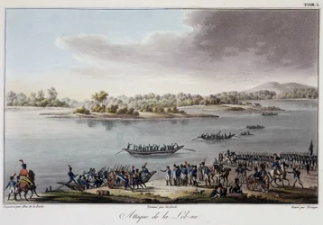 Angriff auf Lobau im Jahr 1809 - in Précis historique de la guerre entre la France et l