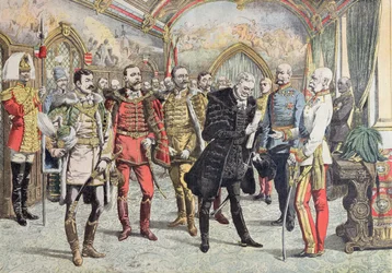 Österreich-Ungarische Krise - Empfang der ungarischen Magnaten durch Kaiser Franz Josef, Illustration aus Le Petit Journal, 15. Oktober 1905