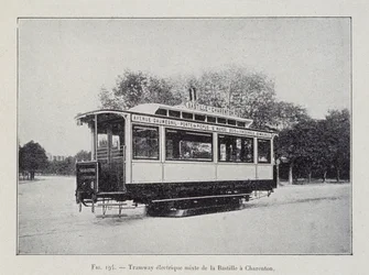 Bastille-Charenton-Elektrostraßenbahn - in „Durch die Elektrizität“ von G. Davy
