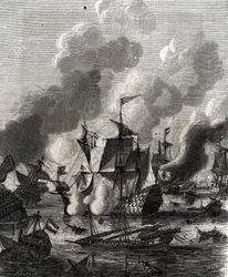 Schlacht von Lagos war eine Seeschlacht während des Neunjährigen Krieges am 27. Juni 1693 (Gravur)