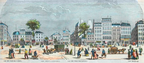 Boulevard des Filles du Calvaire und Boulevard du Temple - Rue Pont aux Choux - Rue des Filles-du-Calvaire - Rue Saintonge - Gravur in „Tableau-de-Paris“ von Edmond Texier 1852