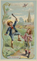 Junge tötet einen Vogel mit einer Schleuder