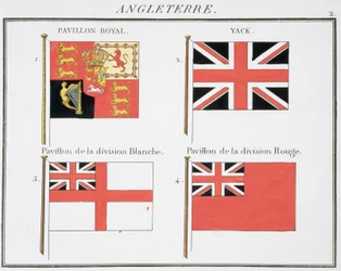 Britische Seeflaggen, aus einem französischen Flaggenbuch, ca. 1819