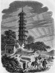 Buddhistische Architektur: Außenansicht der achteckigen Pagode auf der Insel Whampoa, China