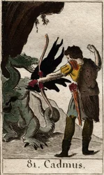 Kadmos tötet den Drachen. Aus „Mythologie der Jugend“ von Pierre Blanchard 1803