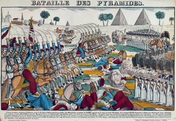 Ägyptische Expedition (1798-1801): Schlacht von Ägypten am 21.07.1798. Gravur des 19. Jahrhunderts.