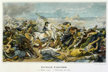Ägyptenfeldzug (1798-1801): Joachim Murat (1767-1815) während der Schlacht von Abukir am 25. Juli 1799, bei der Bonaparte die Türken ins Meer trieb