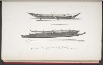 [Kanus der Marshall-Inseln und ein Kanu und Waffen der Cook-Inseln], aus 
