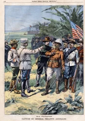 Gefangennahme des Generals und philippinischen Politikers Emilio Aguinaldo (1869-1964) auf den Philippinen, in „Le Petit Parisien“ am 14.04.1901 (Gravur)