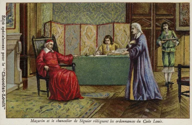 Kardinal Mazarin und Kanzler Seguier entwerfen die Verordnungen des Code Louis