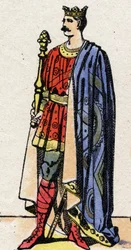 Karolingische Dynastie: Porträt von Karl II. der Kahle (823-877), König der Franken von 840 bis 877. Epinal-Bild Ende des 19. Jahrhunderts. Private Sammlung.