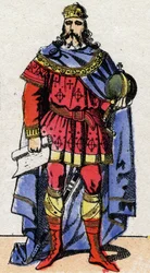 Karolingische Dynastie: Porträt von Karl dem Großen, Kaiser von 800 bis 814. Epinal-Bildgebung Ende des 19. Jahrhunderts. Private Sammlung.