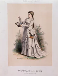 Carolyne Carvalho (1827-1895), französische Sopranistin, als Margherita in Faust von Charles Gounod (1818-1893)