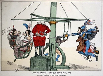 Karikatur, die den Herzog von Orleans und die beiden Prinzessinnen zur Zeit von Louis-Philippe darstellt