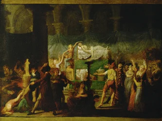 Katafalk für Jean-Paul Marat nach seiner Ermordung durch Charlotte Corday ...
