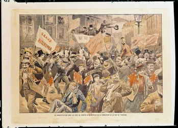 Feiern auf den Straßen Londons nach der Nachricht vom Friedensschluss im Transvaal, Mai 1902