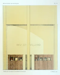 Keramik-Showroom, Platte 20, Illustration aus Devantures de Boutiques von Louis-Pierre Sezille, Paris, 1927