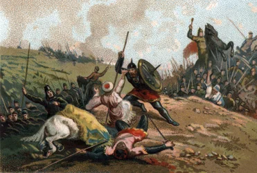 Karl Martell stoppte die Invasion und tötete den Anführer der Armee von Abd al-Rahman I. (731-788), Anführer der Sarazenen