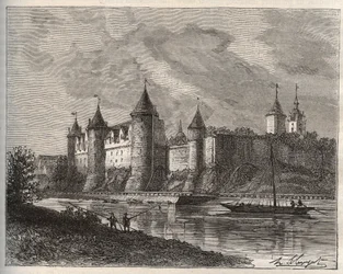 Schloss Josselin - Morbihan in der Bretagne - Gravur in „La France illustree: Geographie, Geschichte, statistische Verwaltung“ von V.A. Malt-Brown. 1884
