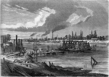 Ringbahn von Paris: im Bau befindliche Brücke über die Seine bei Billancourt