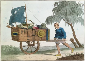Chinesischer Bauer mit einer Schubkarre unter Segel, 1811