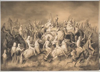Chir Singh, Maharaja der Sikhs und König von Punjab mit seinem Gefolge auf der Jagd in der Nähe von Lahore, aus 