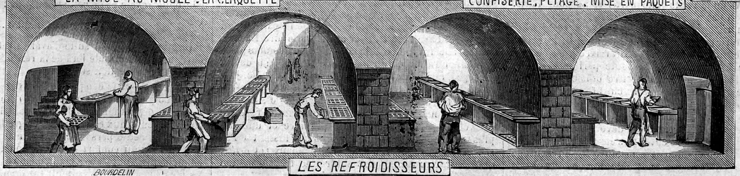 Schokoladenherstellung: Kühler. Usine de M. Masson, Paris.