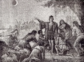 Christoph Kolumbus sagt den Einwohnern Jamaikas die Mondfinsternis im Jahr 1504 voraus
