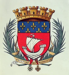Wappen der Stadt Paris mit dem Wahlspruch Fluctuat Nec Mergitur (von den Wellen geschüttelt, geht sie nicht unter)