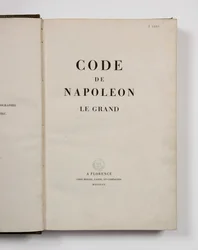 Code Napoléon des Großen, aufgeschlagen auf der Titelseite, veröffentlicht in Florenz, Molini, Landi et Cie, 1809