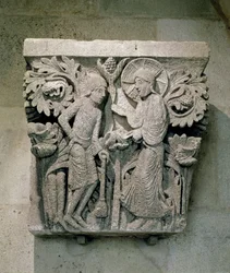 Säulenkapitell, das Christus und Jakobus den Geringeren darstellt, ca. 1125-30 (Kalkstein)