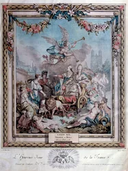 Gedenken an die Krönung Ludwigs XVI. (1754-1793) in Reims am 11/06/1775. Stich. Paris. Bibliothek des Arsenals