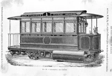Druckluft-Straßenbahn-Lokomotive - in „Die neuen Eroberungen der Wissenschaft“ von Louis Figuier