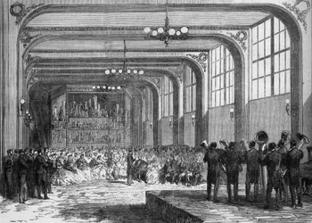 Konzert von Adolphe Sax, Erfinder des Saxophons (1814-1894), in Anwesenheit von Emir Ben Mahi Ed Din Abd El Kader (1808-1883) im Jahr 1865.